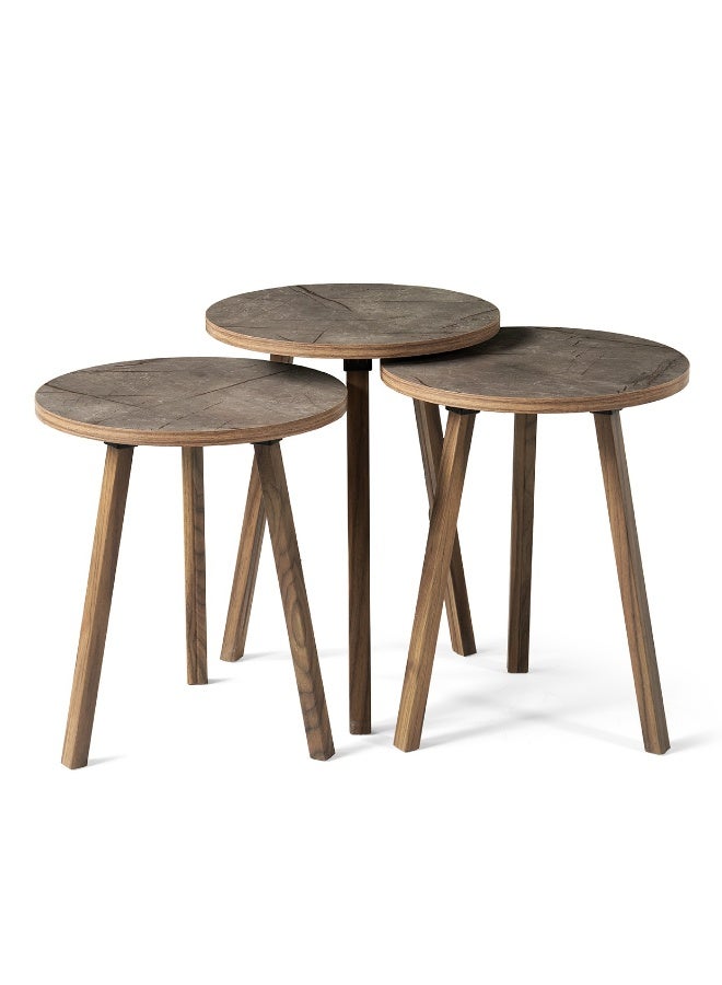 evistar 3-piece round table set made of high-quality Turkish wood with a modern design - Image 1